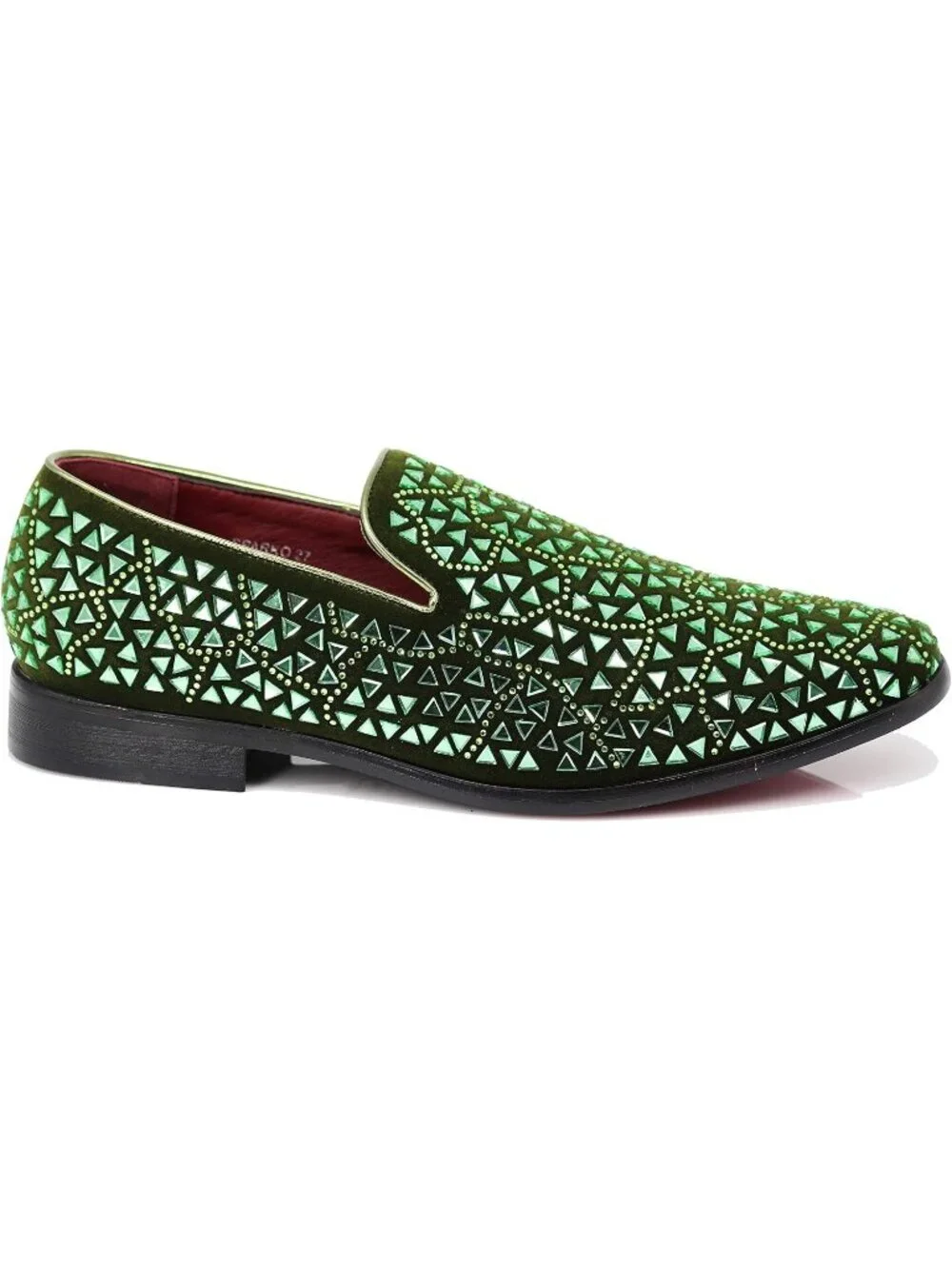 Enzo Romeo Men's Olive Rubber Sole Rhinestone Sparkling Suede Loafer Prom Shoes
